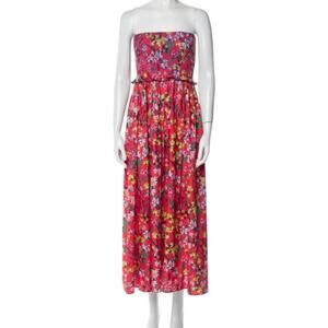 Loretta Caponi Luisa Smocked Strapless Floral Red Tropical Midi Dress Tuckernuck